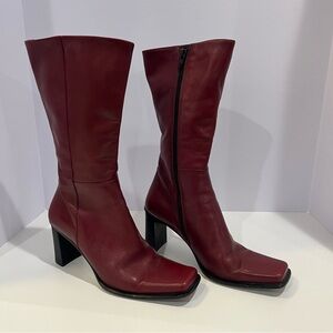 CASLON 90s Vintage Burgundy Leather Square Toe Boots | Women’s 8